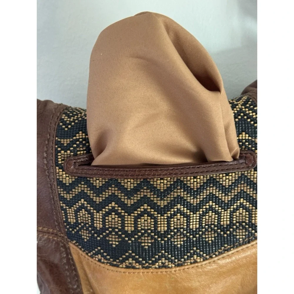 Vintage Y2K‎ The Sak Leather Crossbody Purse Brown Patchwork Boho Woven